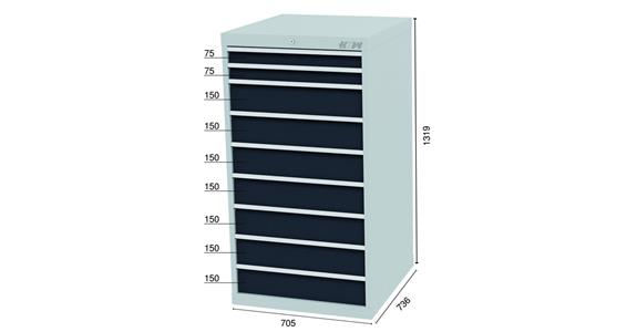 Schubladenschrank 9 Schubladen 7035/7016 2x75, 7x150mm-BTH 705x736x1319mm