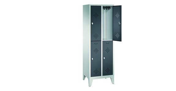 Doppelstöckiger Garderobenschrank 2Abteile mit Füßen RAL7035/7016 1850x610x500mm