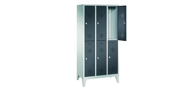 Doppelstöckiger Garderobenschrank 3Abteile mit Füßen RAL7035/7016 1850x900x500mm