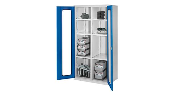 Schwerlastschrank H1950xB1000xT600mm 6 Fachböden mit Sichtfenstertüren 7035/5010