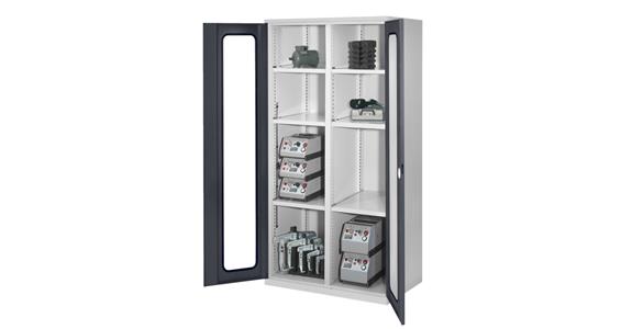 Schwerlastschrank H1950xB1000xT600mm 6 Fachböden mit Sichtfenstertüren 7035/7016