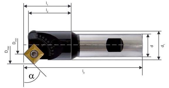 Verstellbarer (0-90°) Fasenfräser Ø16 mm für Wendeplatten SD..09T3