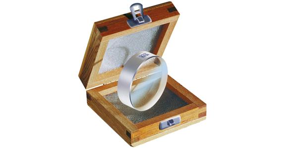 Planglas TESA Ø 50 mm, 15 mm dick, inklusive Konformitätserklärung im Holzetui