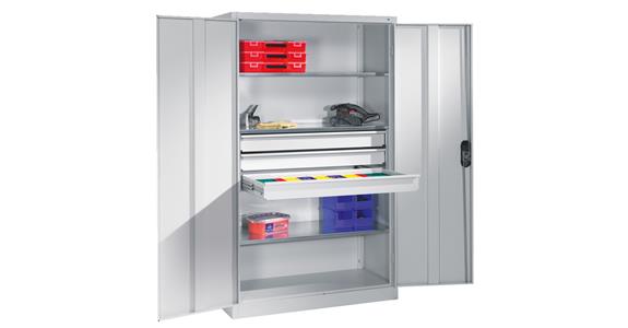 Großraum-Werkzeugschrank 1950x1200x500 RAL7035/7035 Schubladenblock mittig