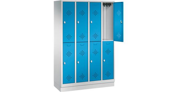 Doppelstöckiger Garderobenschrank 4Abteile mit Sockel RAL7035/5012 1800x1190x500