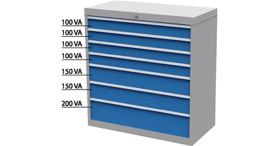 Schubladen-Werkzeugschrank 7 Schubladen Vollauszug 100%/50kg RAL 7035/5012