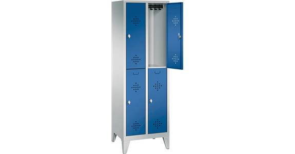 Doppelstöckiger Garderobenschrank 3 Abteile mit Füßen RAL7035/5010 1850x900x500