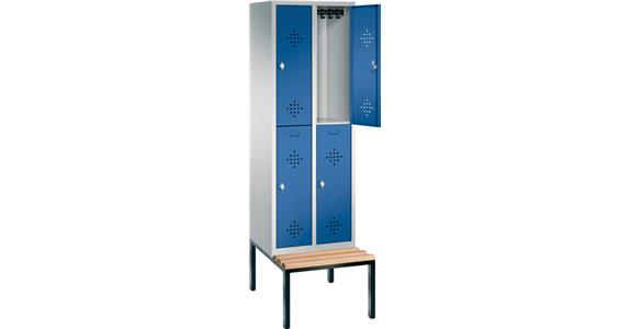 Doppelstöckiger Garderobenschrank 2Abteile m.Sitzbank RAL7035/7035 2090x610x500