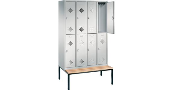 Doppelstöckiger Garderobenschrank 4Abteile Sitzbank RAL 7035/5010 2090x1190x500