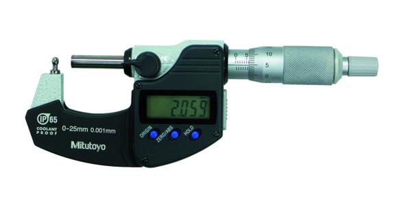 Digital-Bügelmessschraube 0-25 mm IP65 mit gewölbten Flächen Typ B und DA