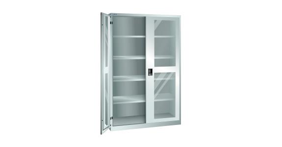 Flügeltürschrank mit Sichtfenster-Türen BxTxH 1250x500x1950mm 4Fachböden RAL7035
