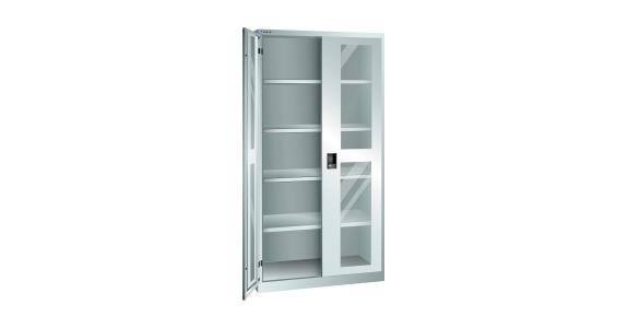 Flügeltürschrank mit Sichtfenster-Türen BxTxH 1000x580x1950mm 4Fachböden RAL7035