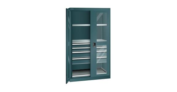 Schwerlastschrank mit 2 Sichtfenster-Flügeltüren 1100x641x1950mm RAL 7016