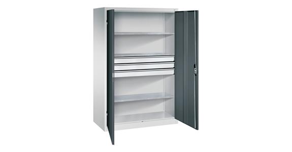 Großraum-Werkzeugschrank 1950 x 1200 x 600 RAL7035/7016 Schubladenblock mittig