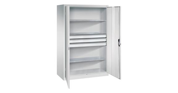 Großraum-Werkzeugschrank 1950x1200x600 RAL7035/7035 Schubladenblock mittig