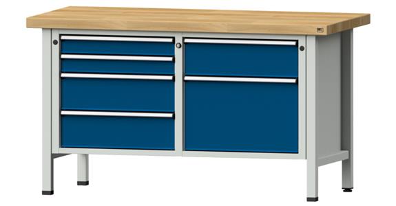 Kastenwerkbank 1500x700x850mm 6 Schubladen Buche-Massivplatte 7035/5010