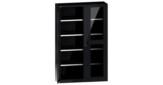 Flügeltürschrank mit Sichtfenster-Türen BxTxH 1250x400x1950mm 4Fachböden RAL7016
