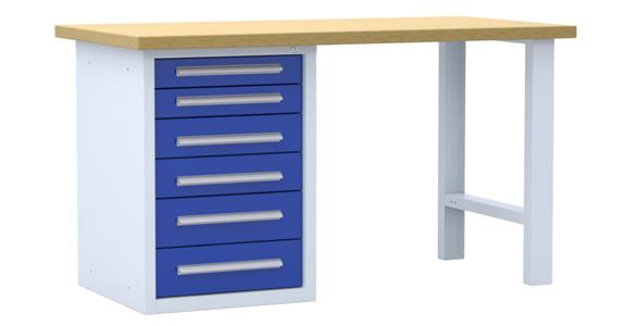 Kombi-Werkbank B1500xT750x840 mm 6 Schubladen RAL7035/5010